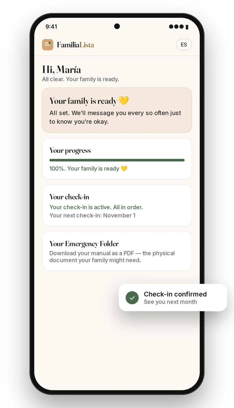 FamiliaLista home screen: Your family is ready