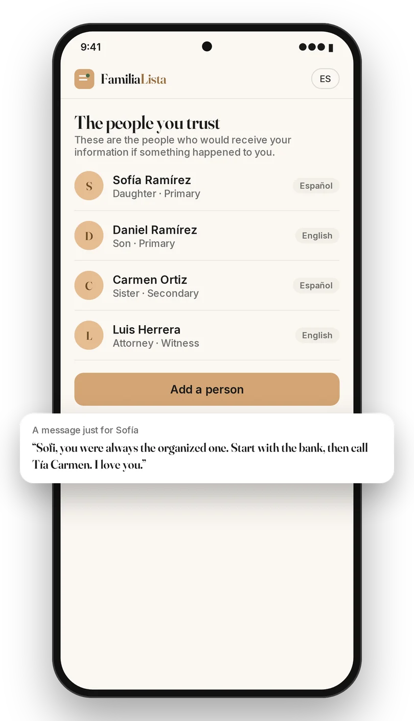 The people you trust, each with their language and a personal message